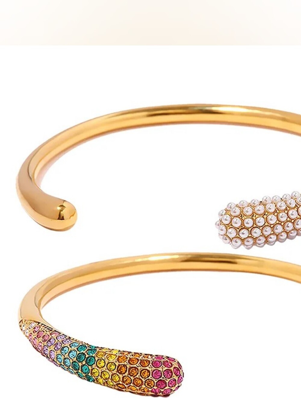 Gold Open Cuff Bracelet with Multicolor and Pearl-Accent Ends